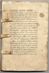 The first page of a 1475 edition of Plato's Gorgias.