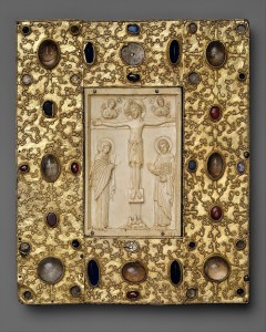 Book cover with Byzantine Icon of the Crucifixion. Spain (setting) and Constantinople (icon), dated to before 1085. Courtesy www.metmuseum.org.