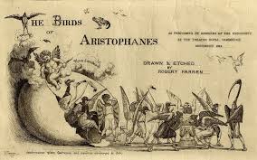 Poster for The Birds, by Aristophanes, for a performance at Cambridge University. Public domain.