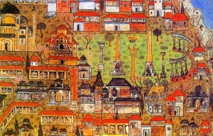  The hippodrome of Constantinople in a miniature of Matrakci Nasuh, 1536. Public domain.