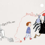 Προσχέδιο της Κέλλυ Ματαθία-Κόβο για το βιβλίο της Σοφίας Μαντουβάλου «Το αγόρι που διάβαζε στις κότες παραμύθια»